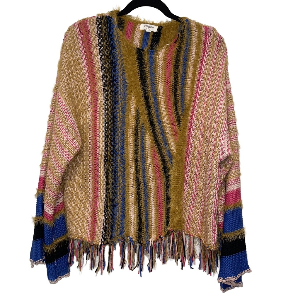 Umgee Eyelash Sweater Magenta Mix Bell Sleeve Boxy Dropped Shoulder Boho Size L